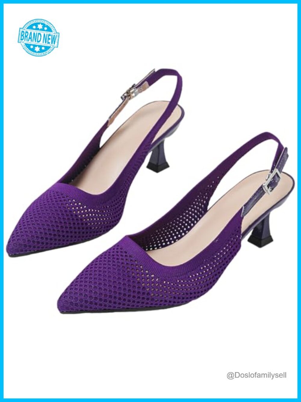 Women's Slingback Pumps Pointed Toe Kitten Heels Ankle Strap Knitted Dress Shoes